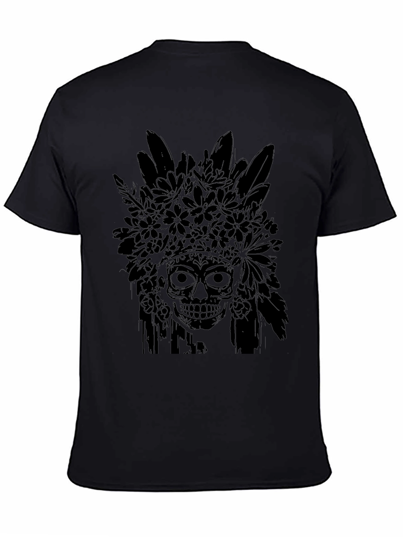 Floral Skull Graphic Tee - Mens Black T-Shirt