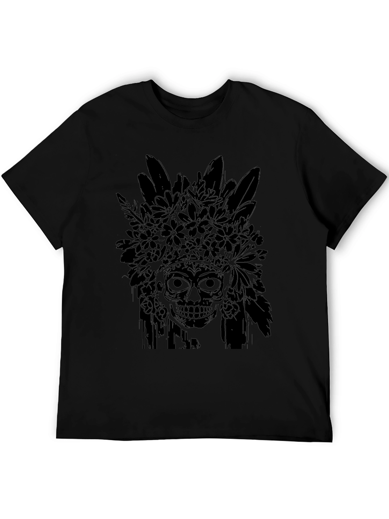 Floral Skull Graphic Tee - Mens Black T-Shirt