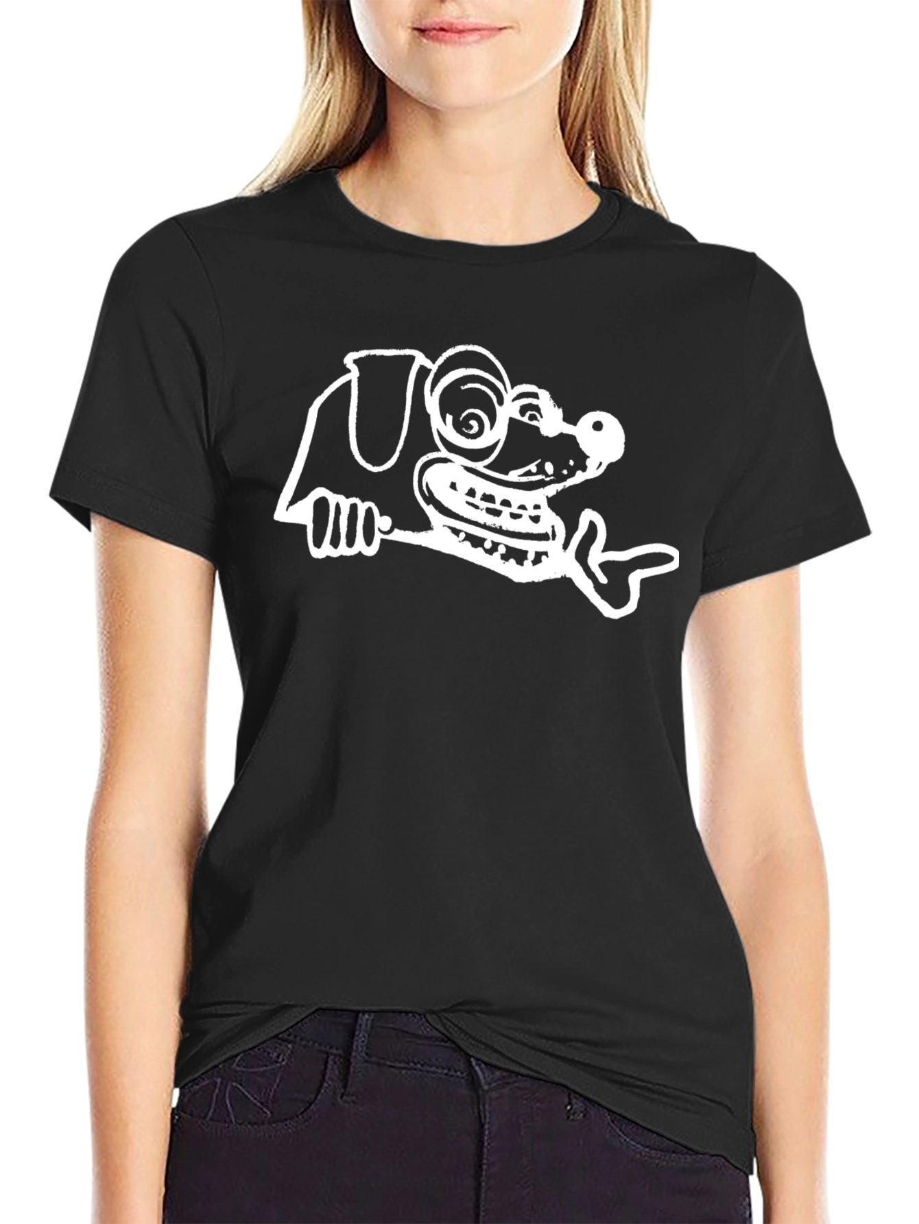 Dog Cartoon Graphic Tee - Black Casual Shirt
