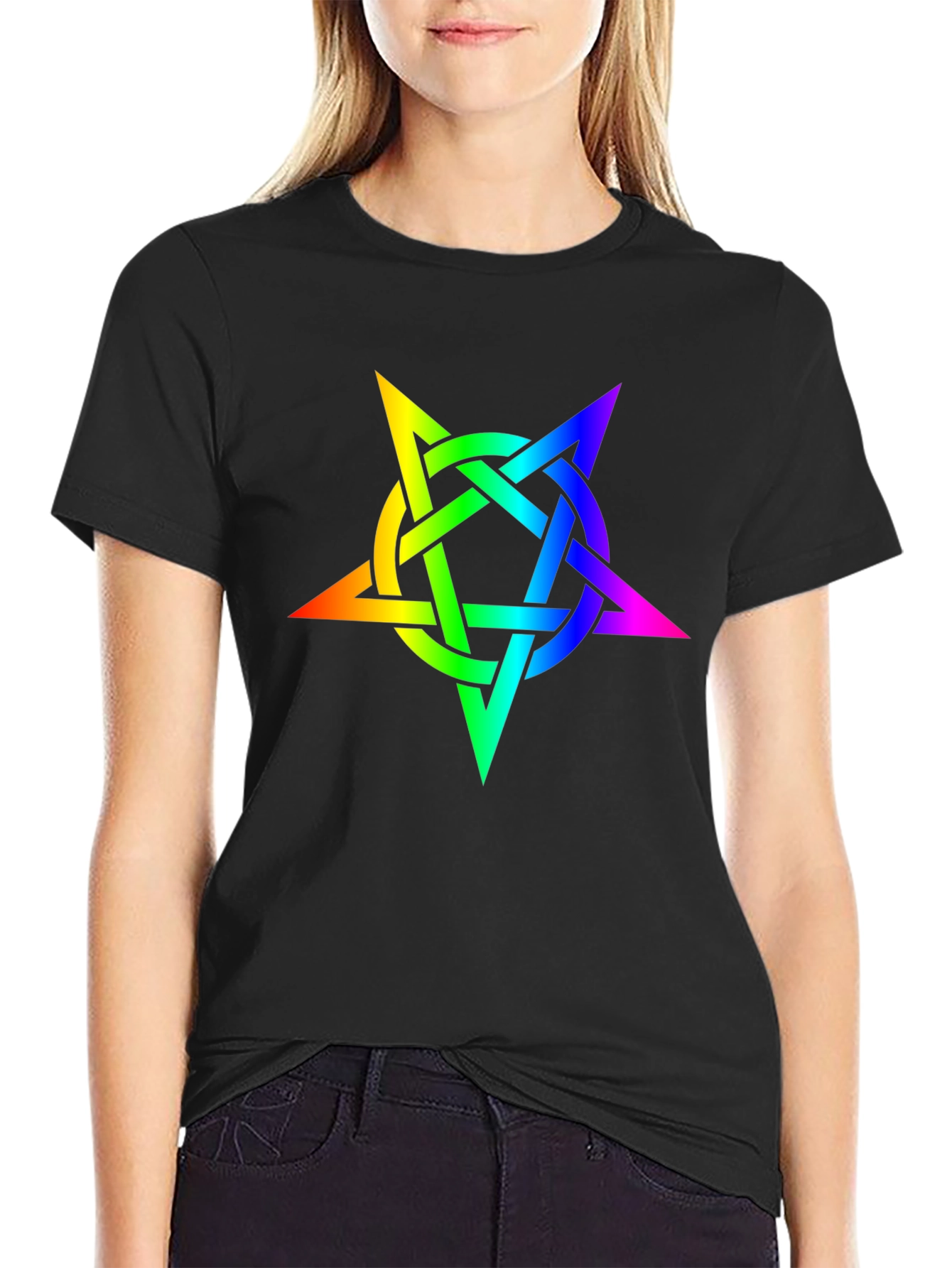 Rainbow Pentagram Black T-Shirt