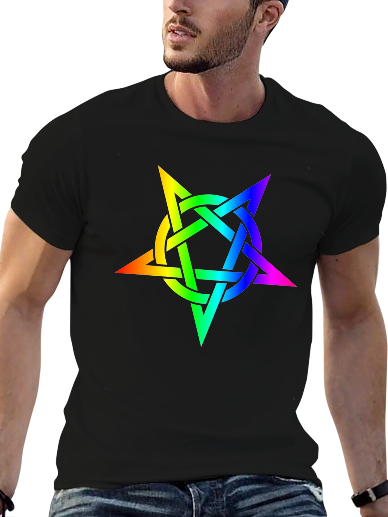 Rainbow Pentagram Black T-Shirt