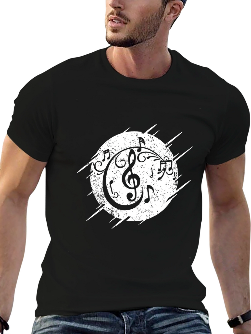 Musical Notes Graphic Black Tee