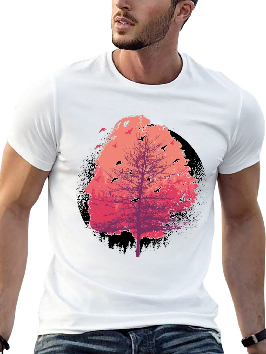 Nature Face Tree Black T-Shirt