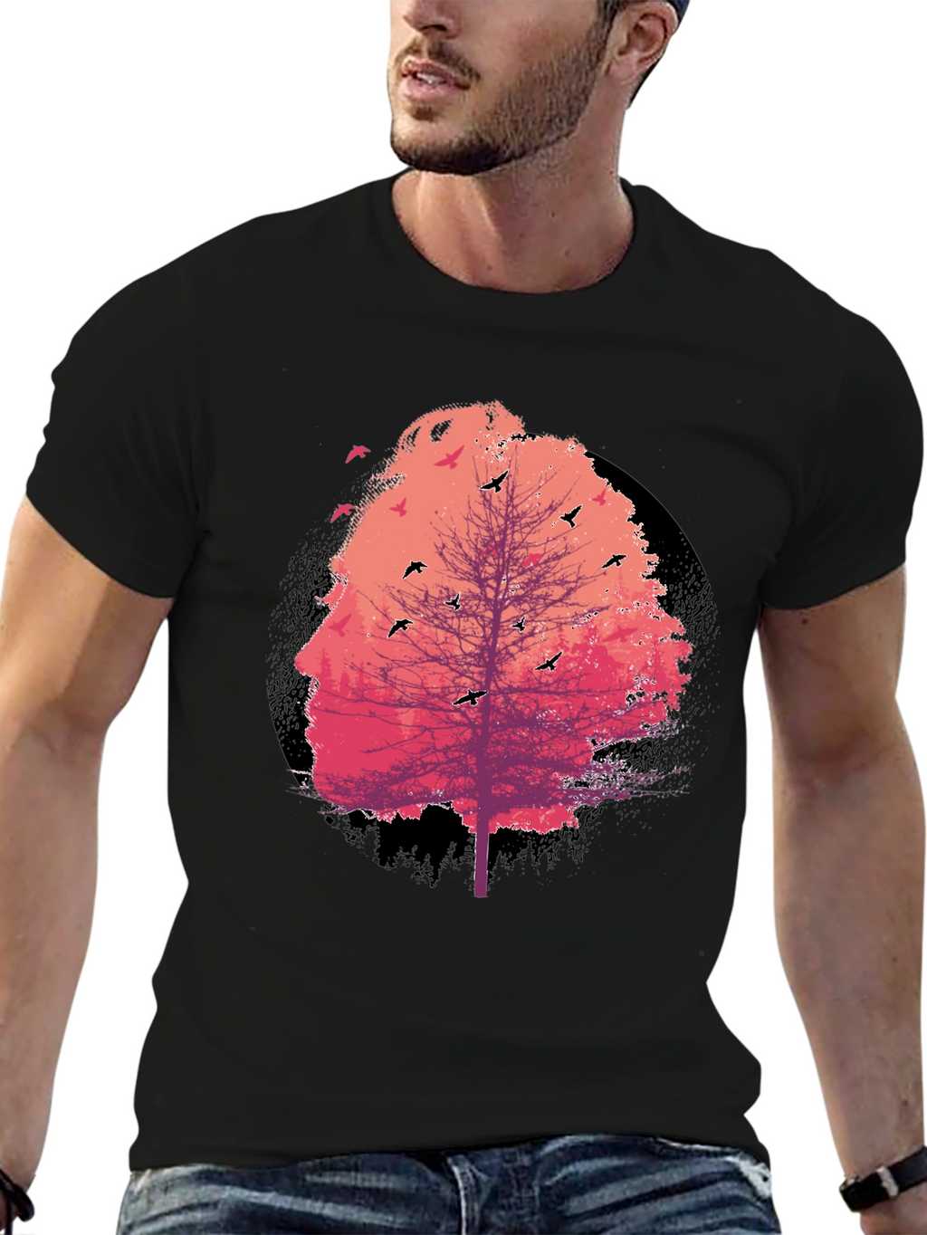 Nature Face Tree Black T-Shirt