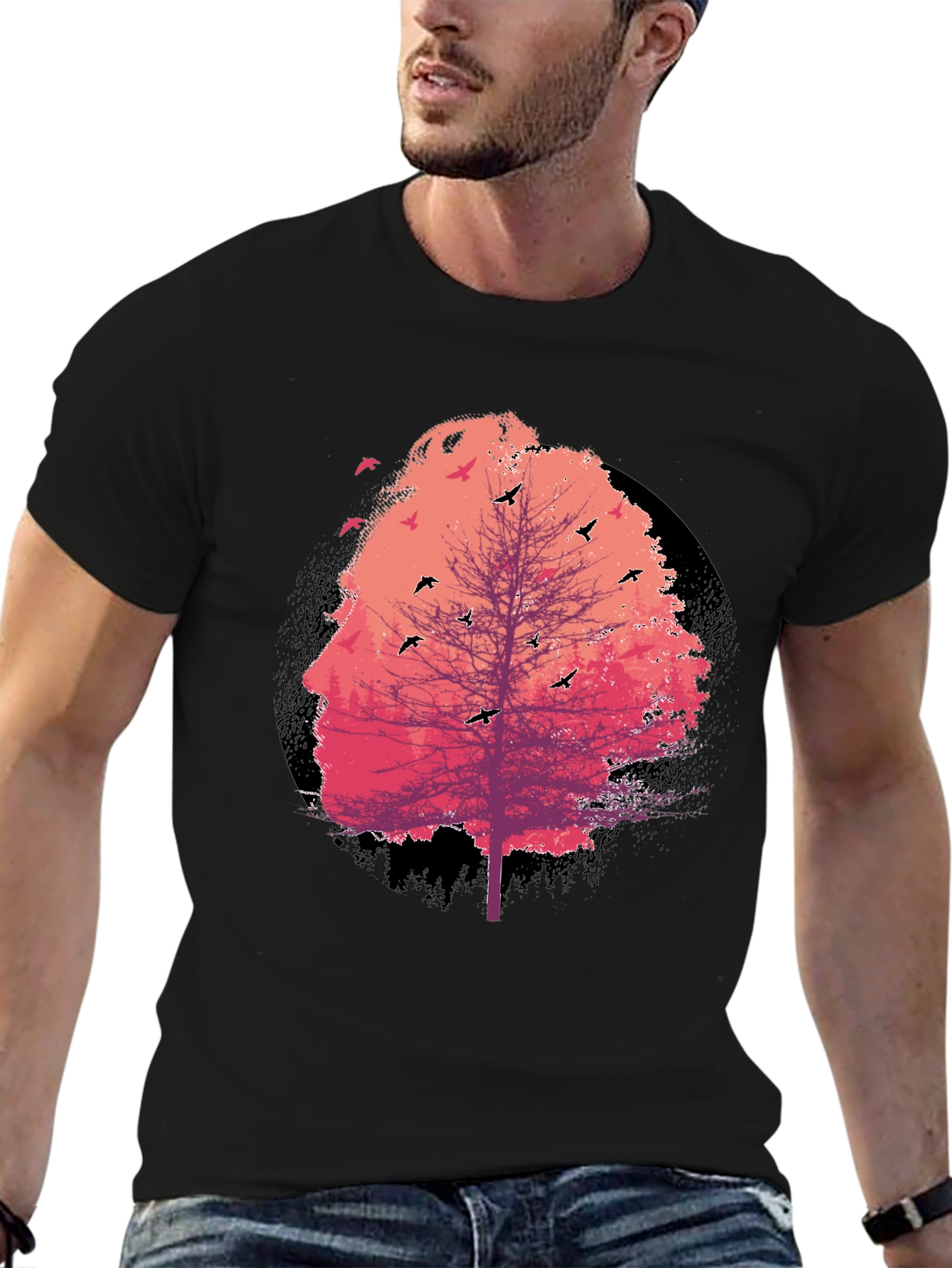 Nature Face Tree Black T-Shirt