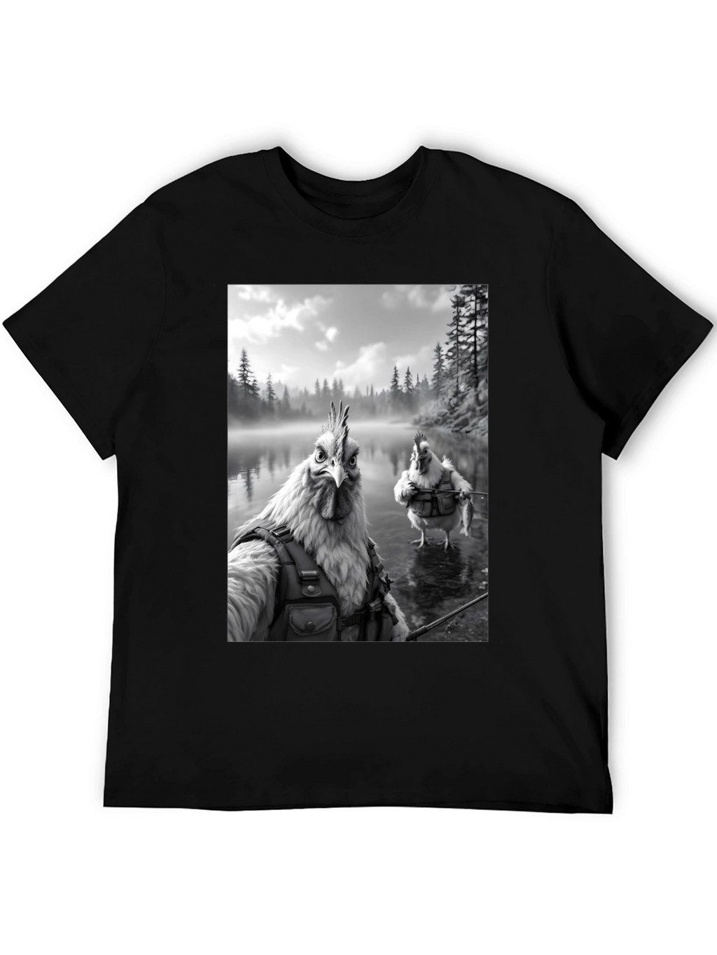 Humorous Chicken Fisherman Graphic Tee