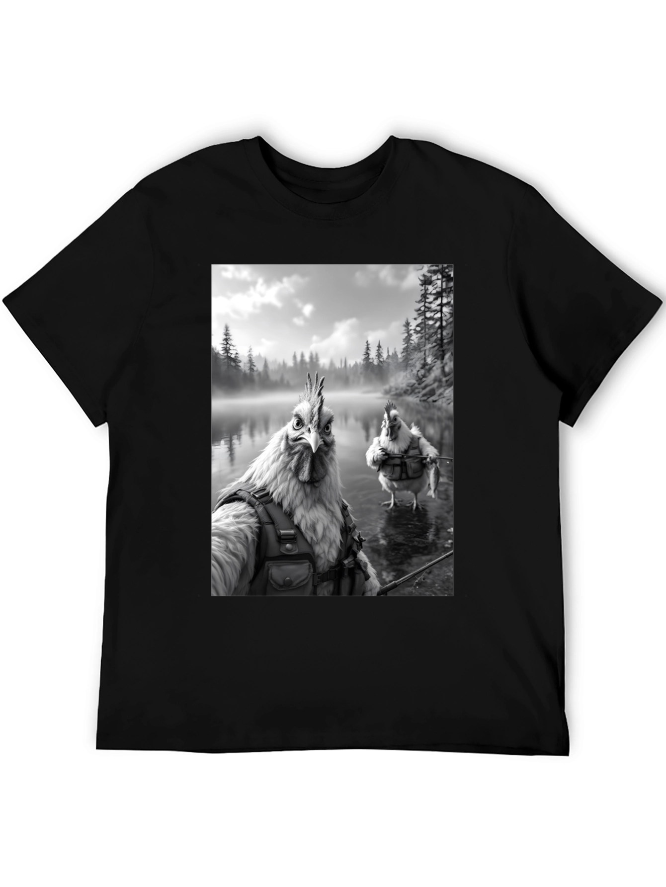 Humorous Chicken Fisherman Graphic Tee