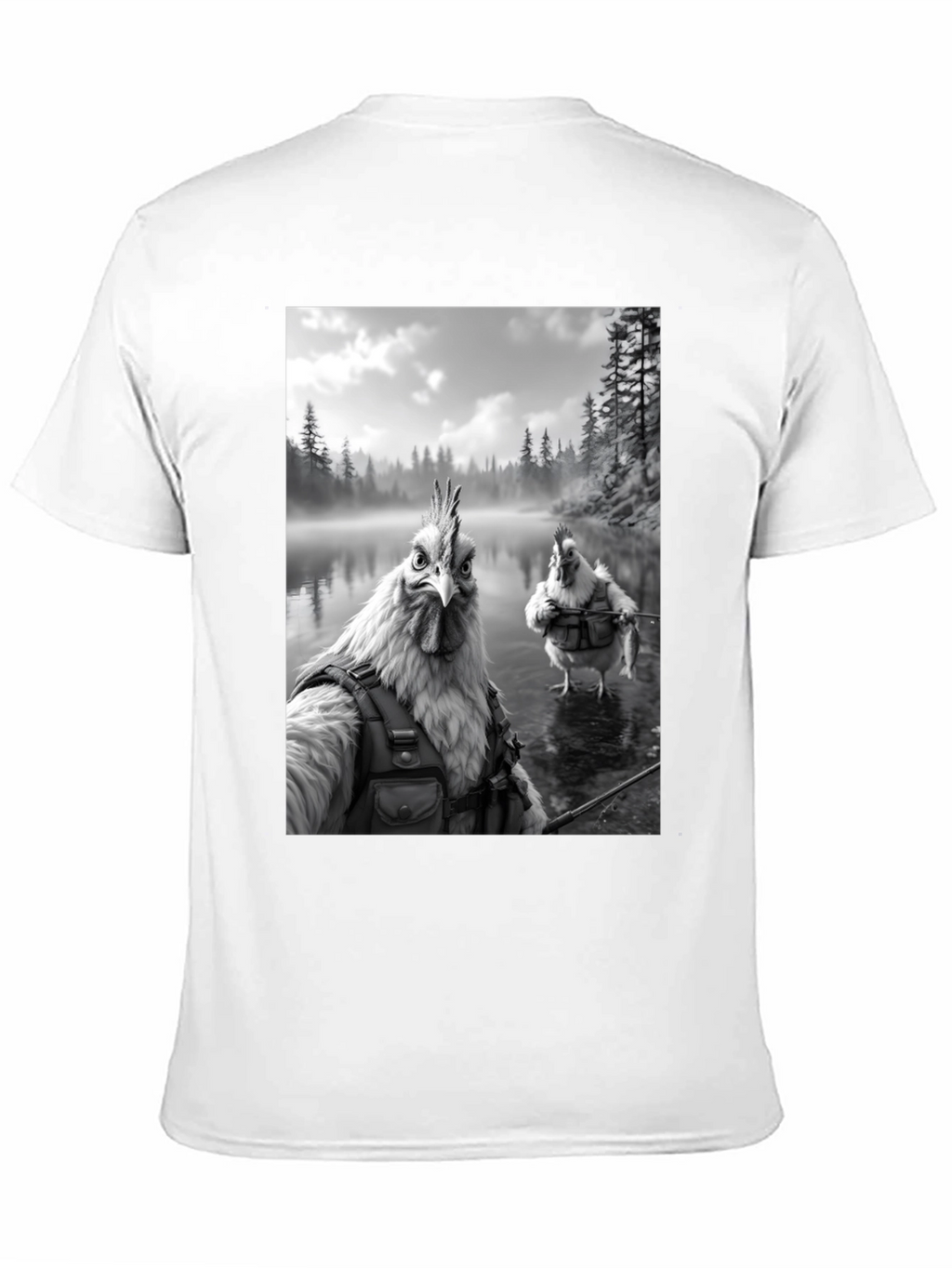 Humorous Chicken Fisherman Graphic Tee
