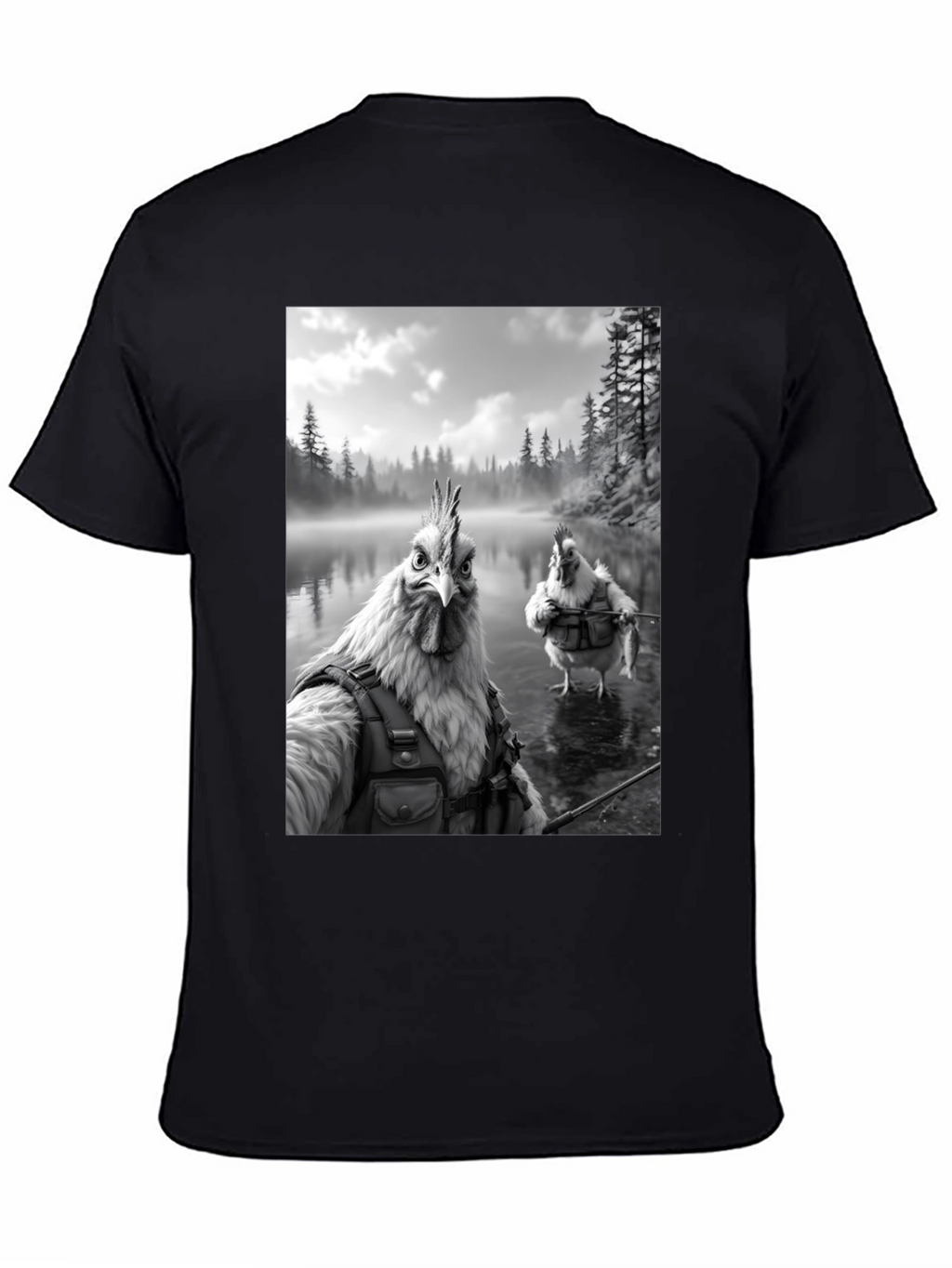 Humorous Chicken Fisherman Graphic Tee