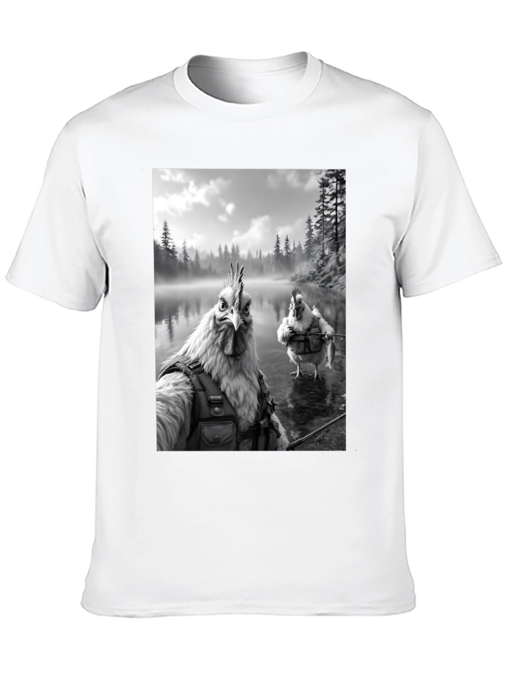 Humorous Chicken Fisherman Graphic Tee