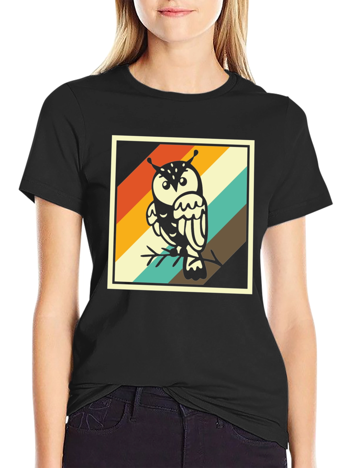 Retro Owl Graphic Tee - Trendy Mens Black T-Shirt