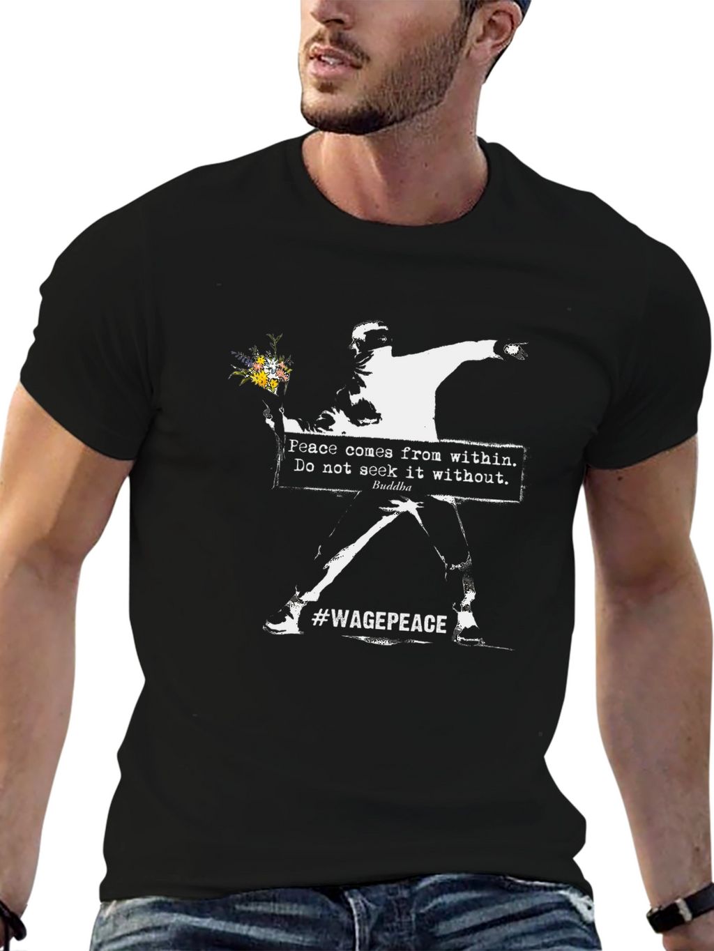 Banksy Flower Bomber T-Shirt #WagePeace