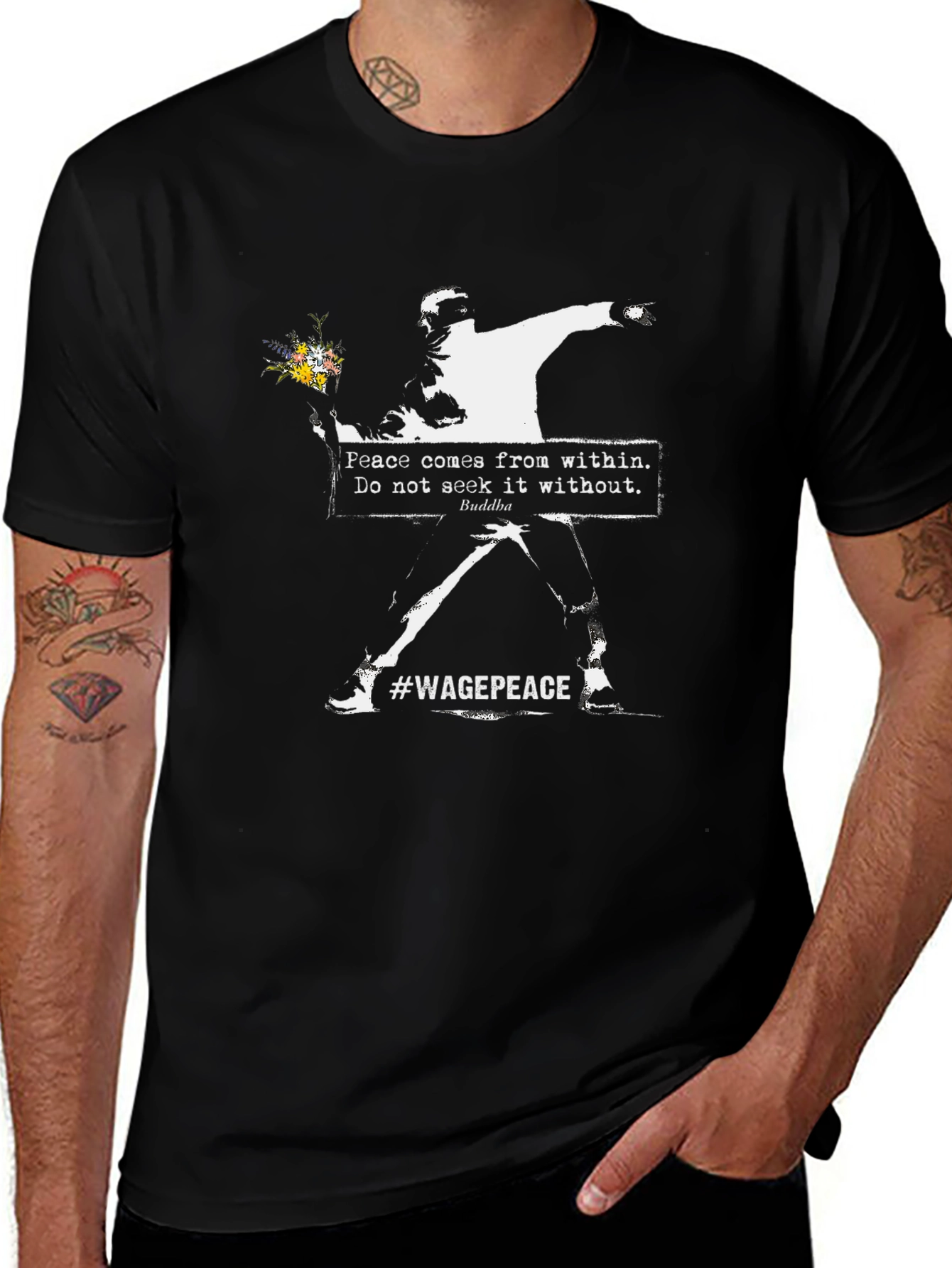 Banksy Flower Bomber T-Shirt #WagePeace