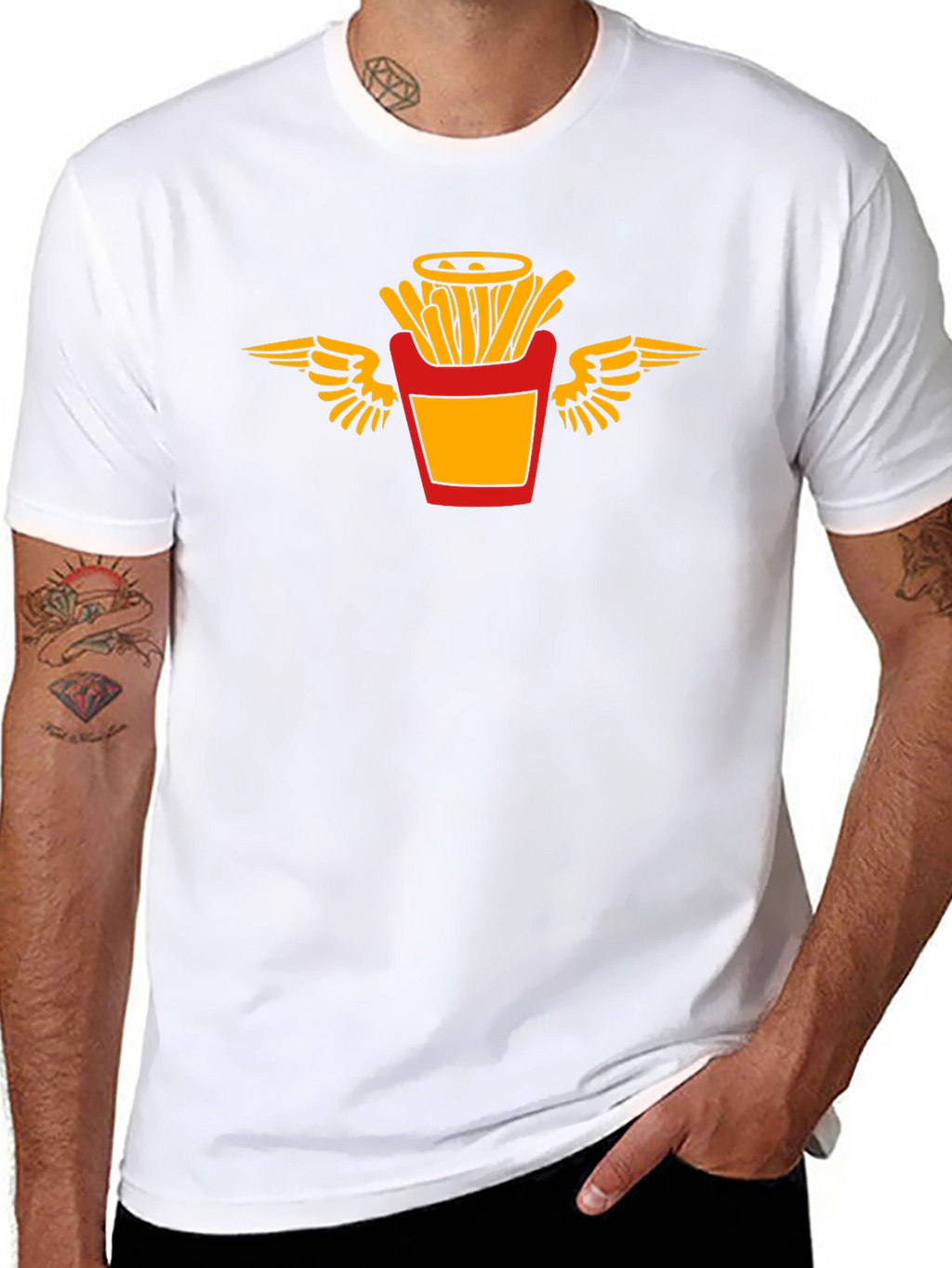 Black T-Shirt with Flying Fries Graphic