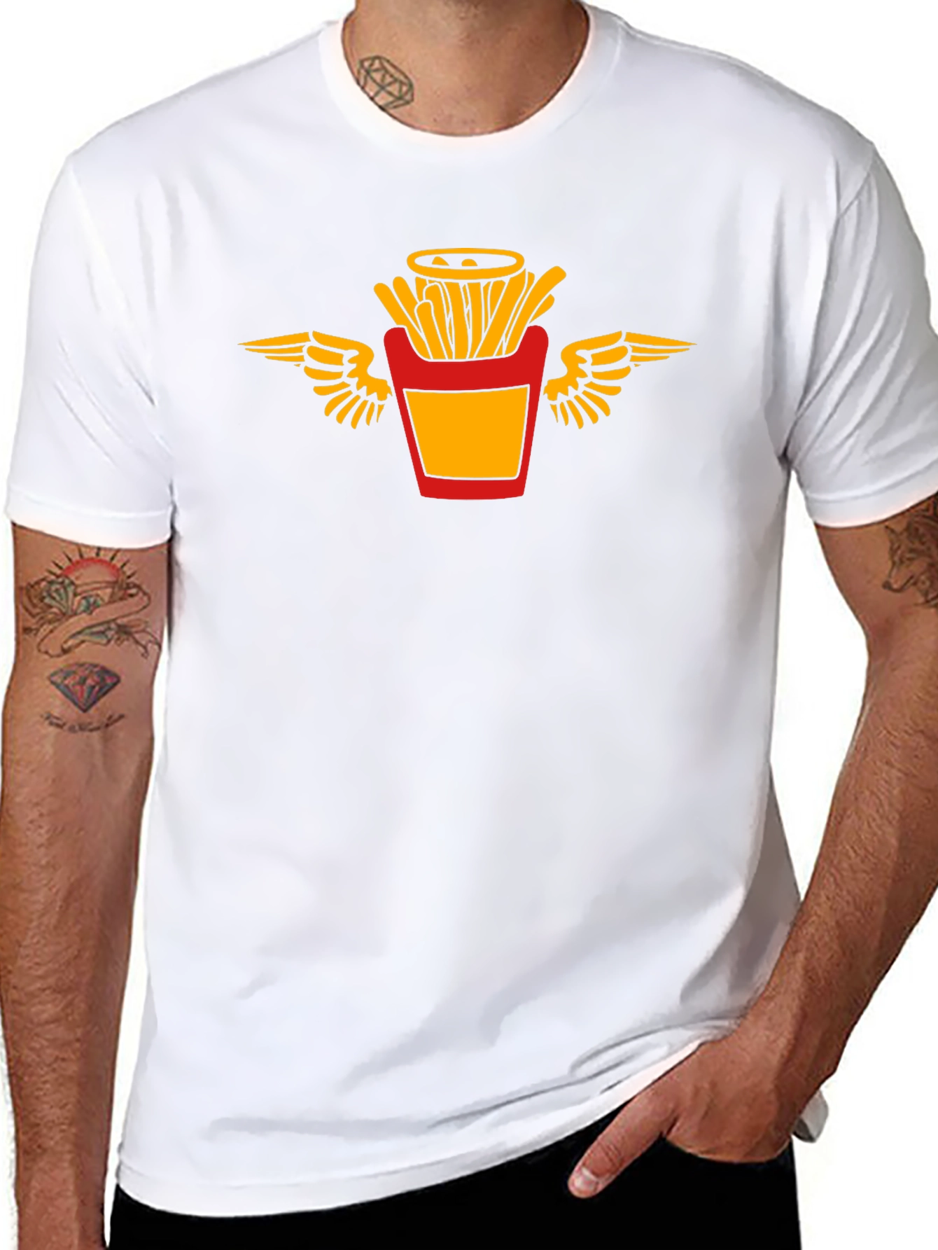 Black T-Shirt with Flying Fries Graphic