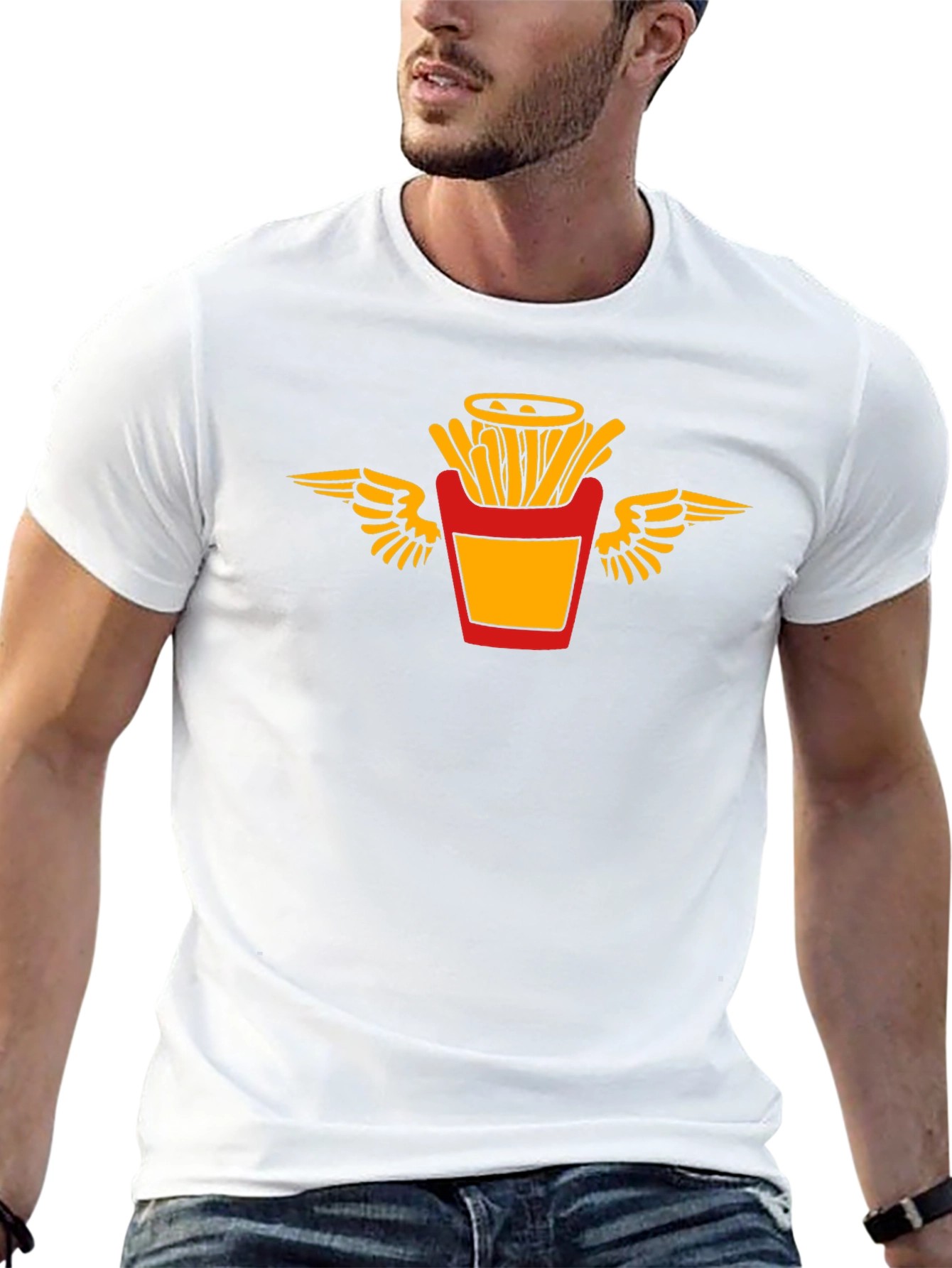 Black T-Shirt with Flying Fries Graphic