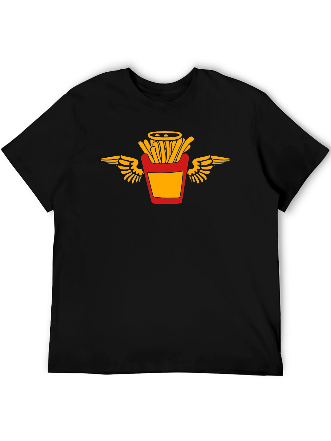 Black T-Shirt with Flying Fries Graphic