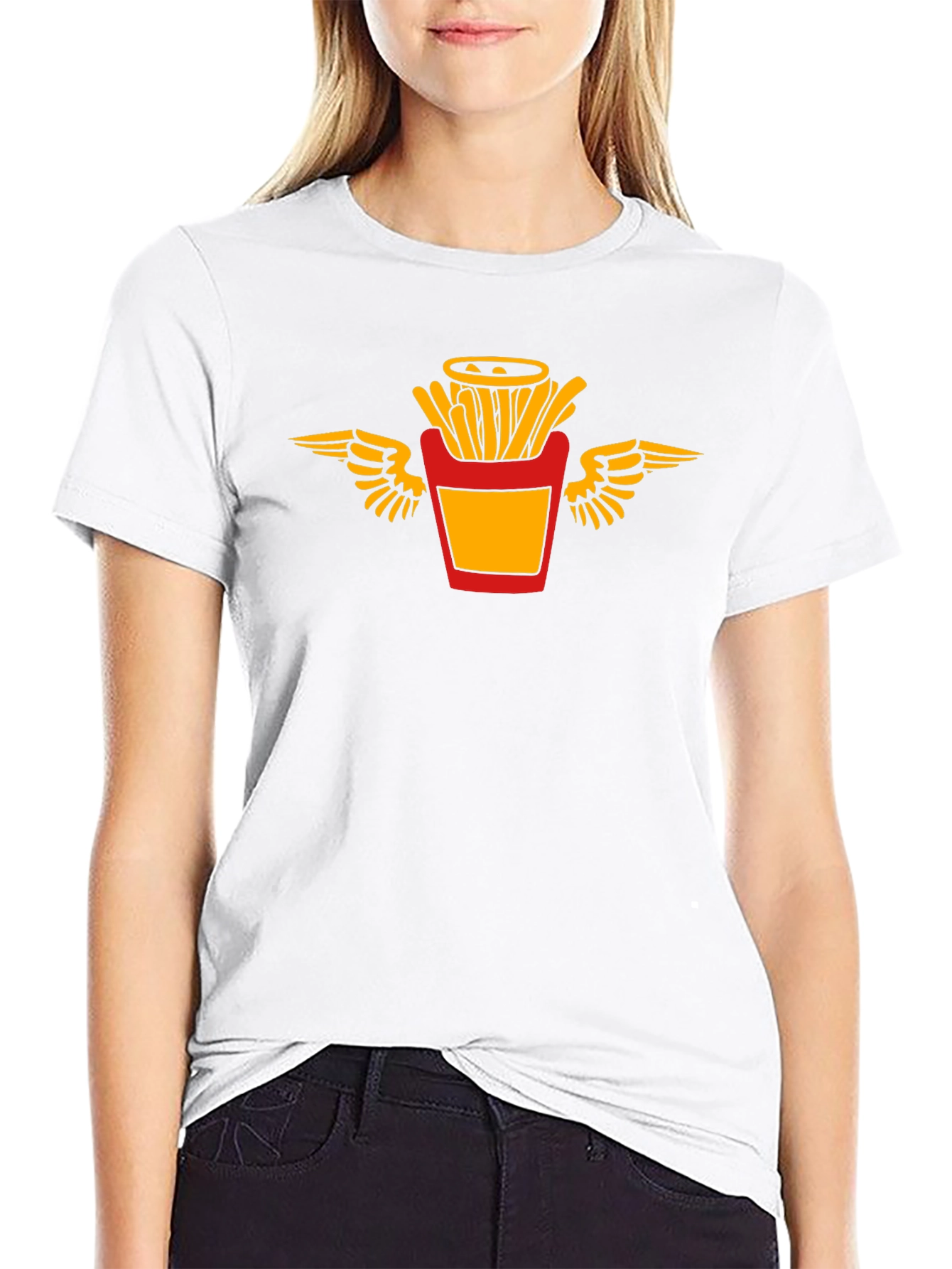 Black T-Shirt with Flying Fries Graphic