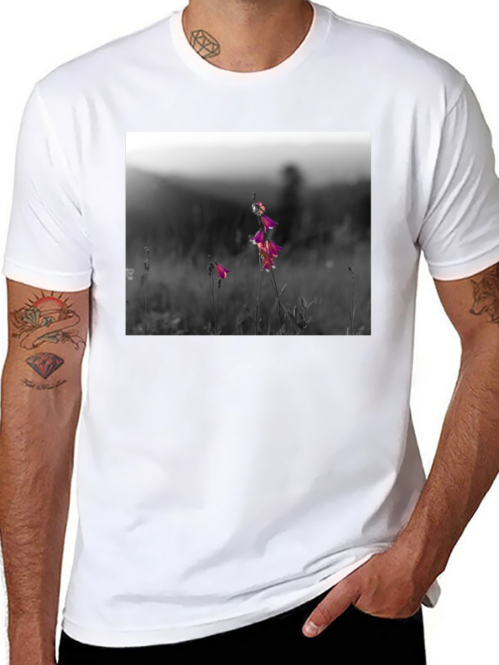 Floral Meadow Graphic Tee - Black Cotton Blend