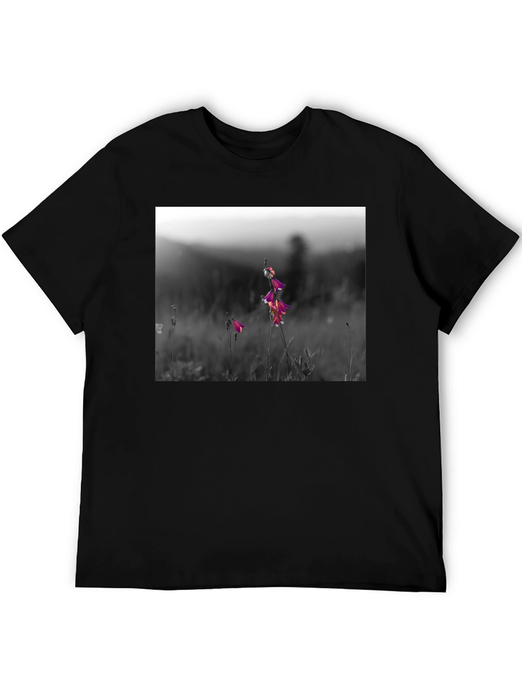 Floral Meadow Graphic Tee - Black Cotton Blend