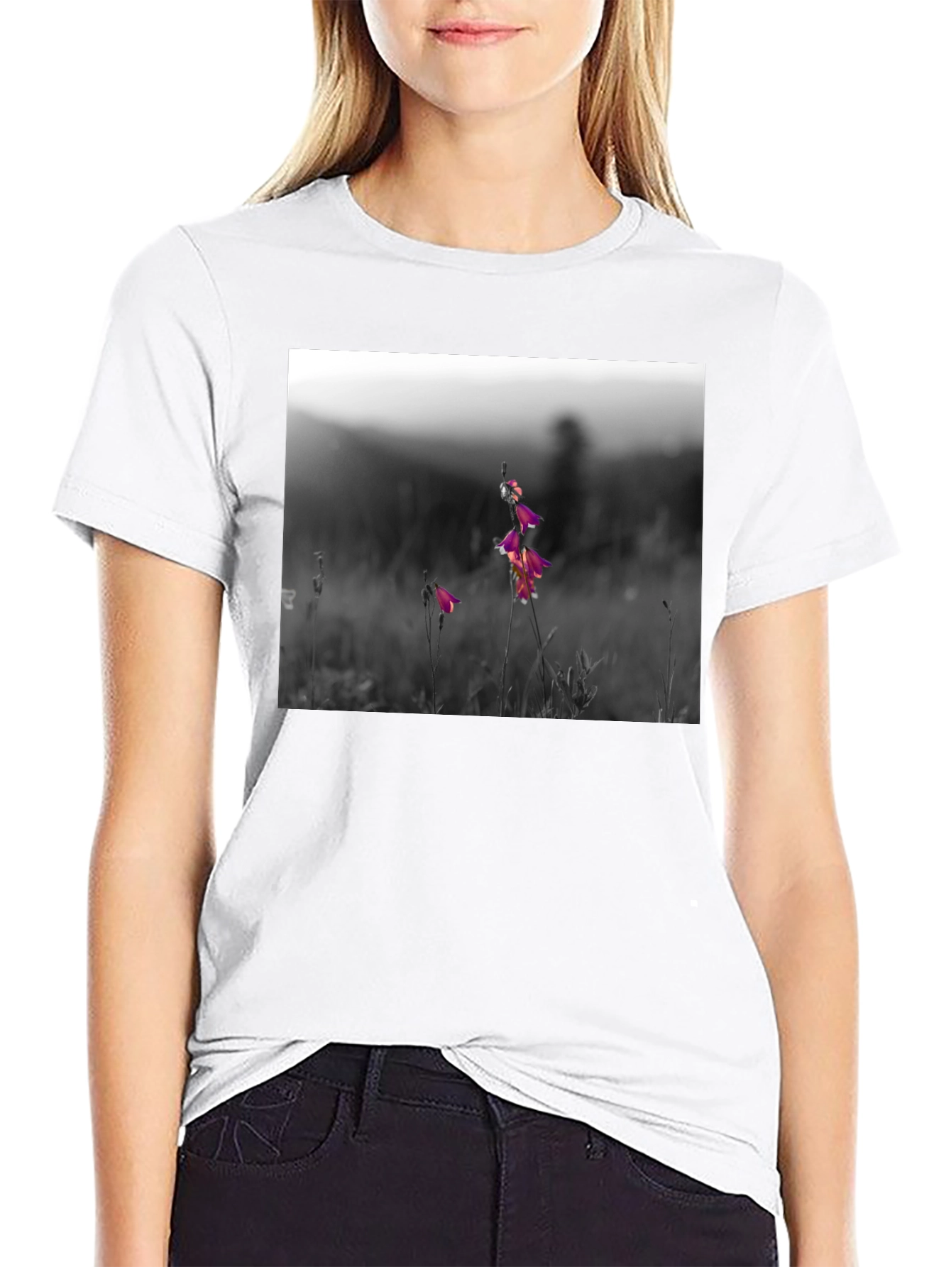 Floral Meadow Graphic Tee - Black Cotton Blend