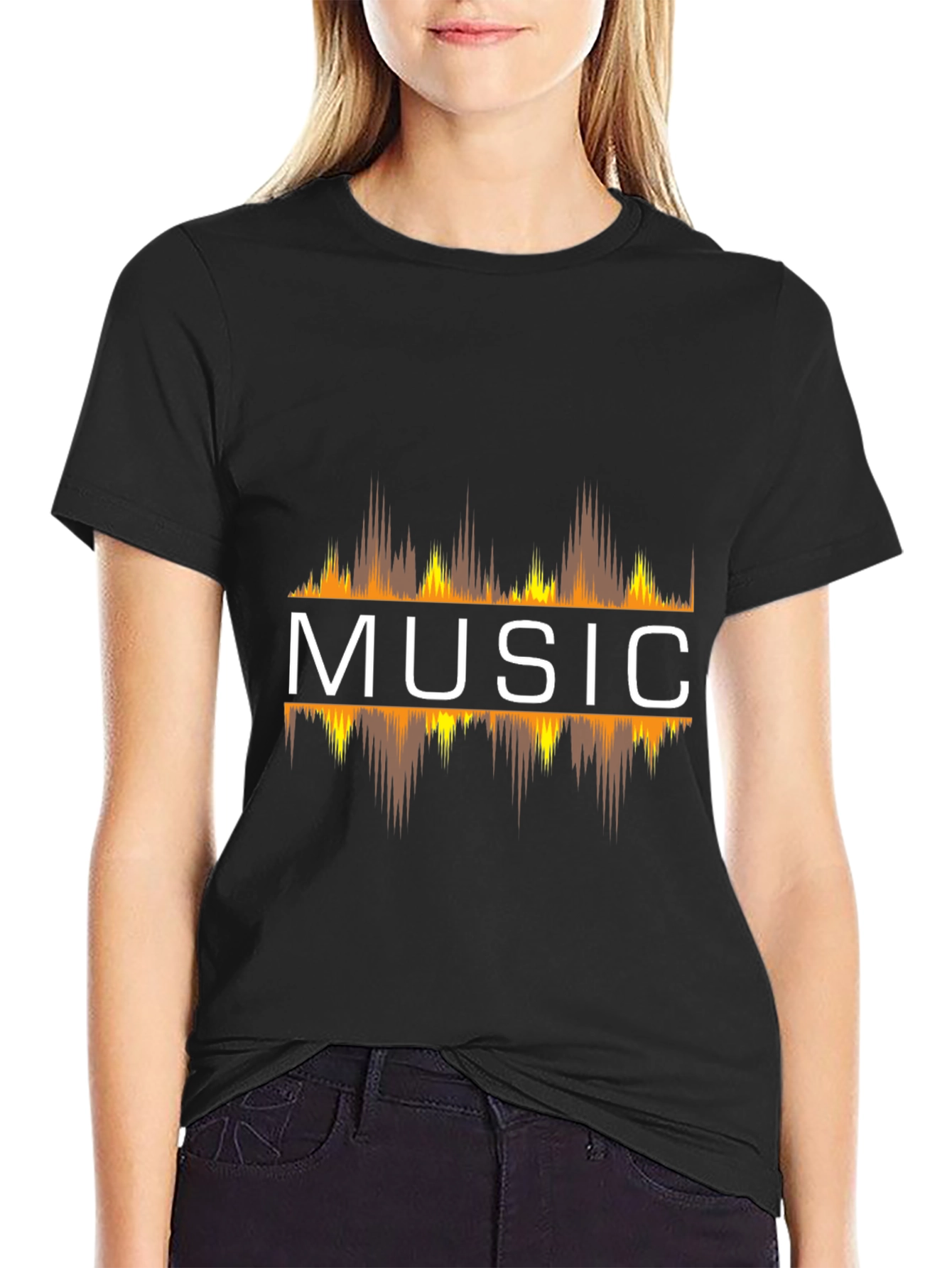 Music Graphic Tee - Black Crew Neck Short Sleeve T-Shirt