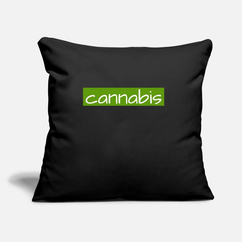 Hand drawn cannabis text logo on green background