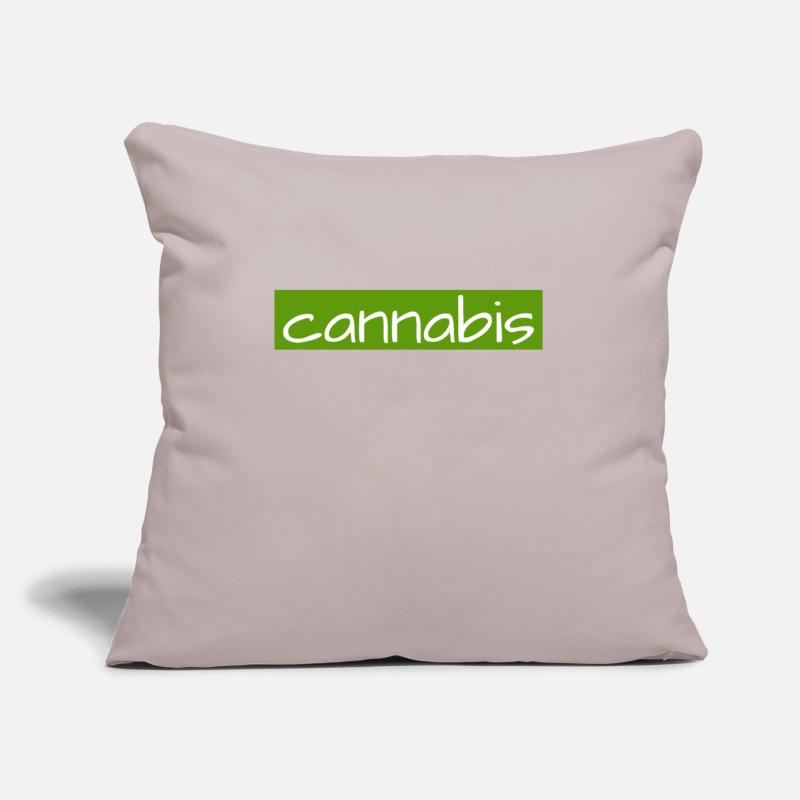 Hand drawn cannabis text logo on green background