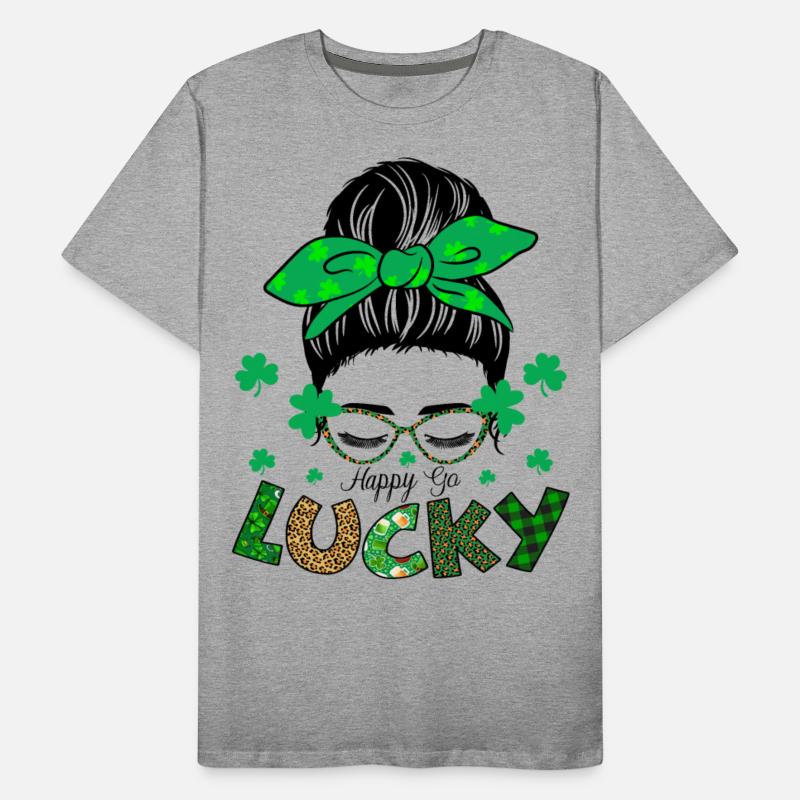 Happy Go Lucky Messy Bun Proud Irish Women Girls