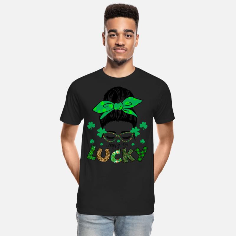 Happy Go Lucky Messy Bun Proud Irish Women Girls