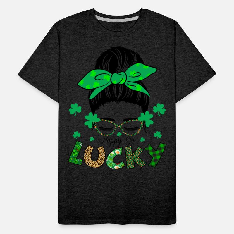 Happy Go Lucky Messy Bun Proud Irish Women Girls