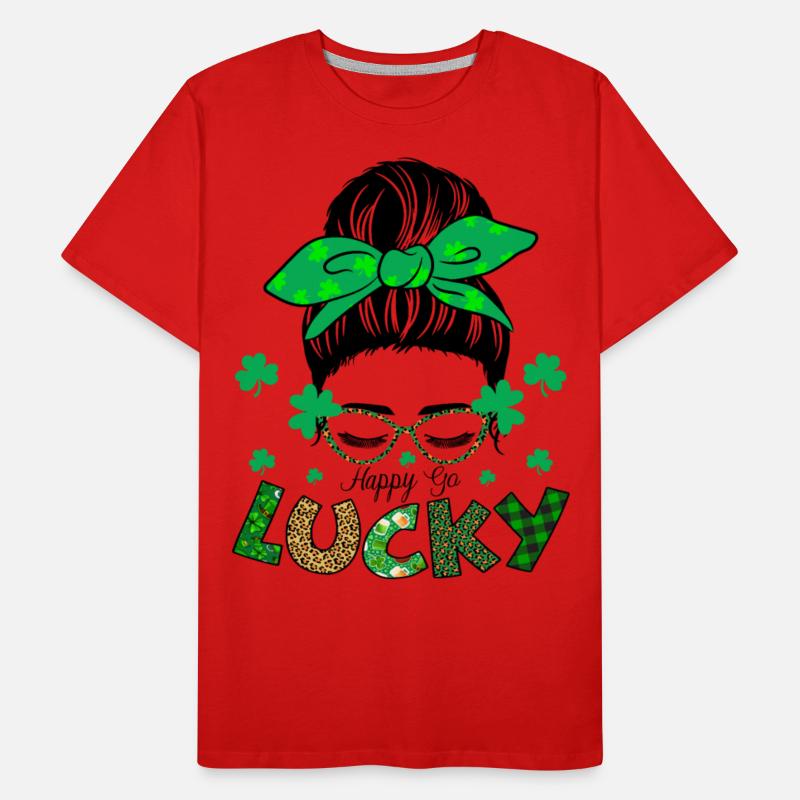 Happy Go Lucky Messy Bun Proud Irish Women Girls