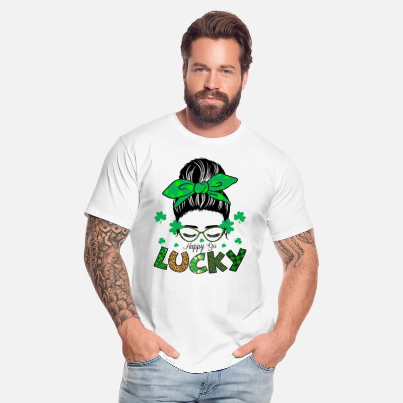 Happy Go Lucky Messy Bun Proud Irish Women Girls