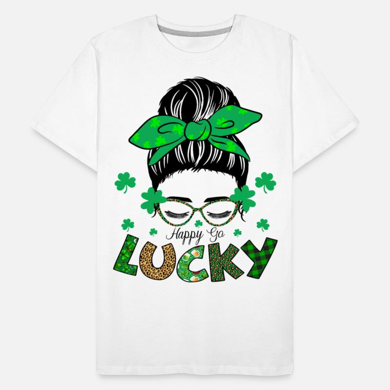 Happy Go Lucky Messy Bun Proud Irish Women Girls