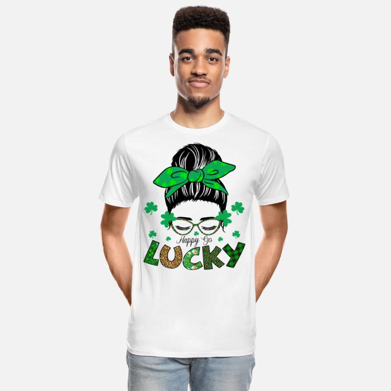 Happy Go Lucky Messy Bun Proud Irish Women Girls