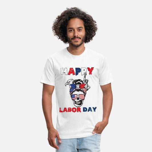 Happy Labor Day Messy Bun American Flag Skull