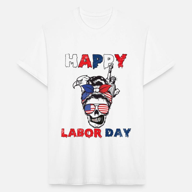 Happy Labor Day Messy Bun American Flag Skull