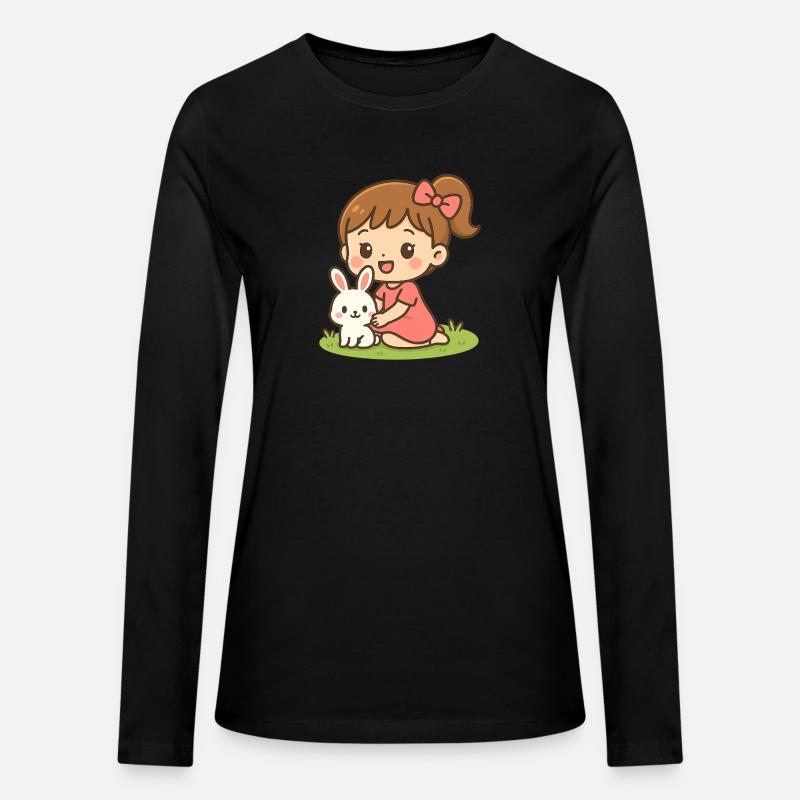 happy little girl with her white bunny