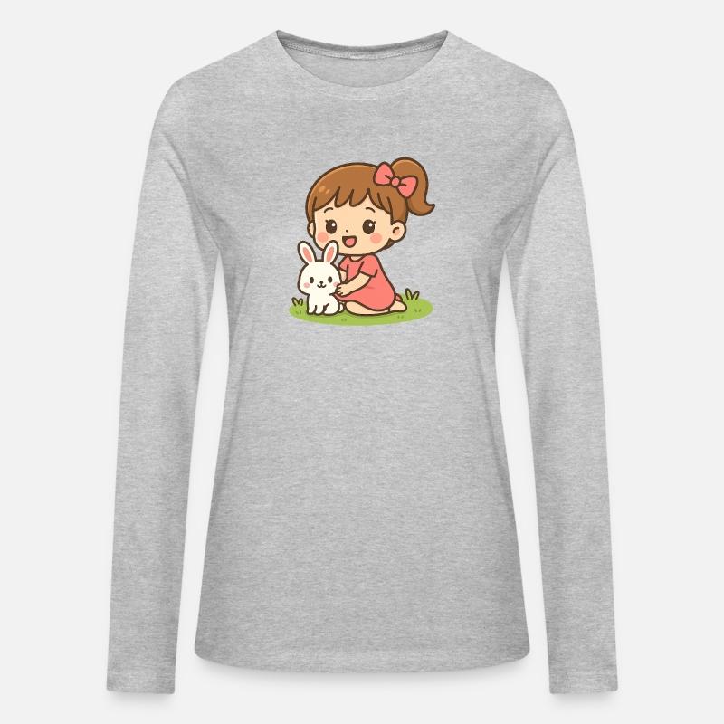 happy little girl with her white bunny