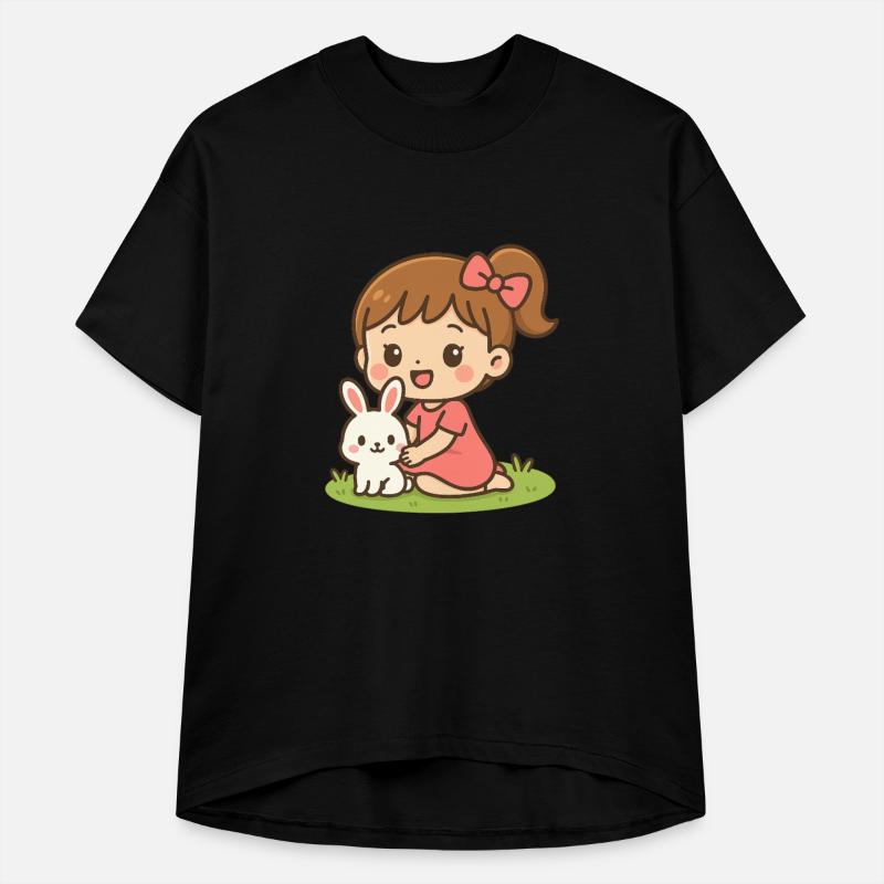 happy little girl with her white bunny