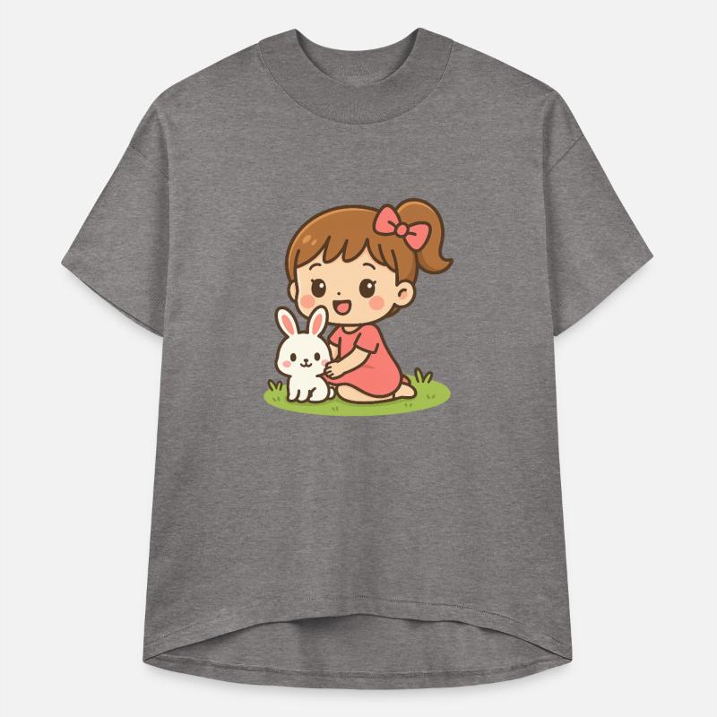 happy little girl with her white bunny