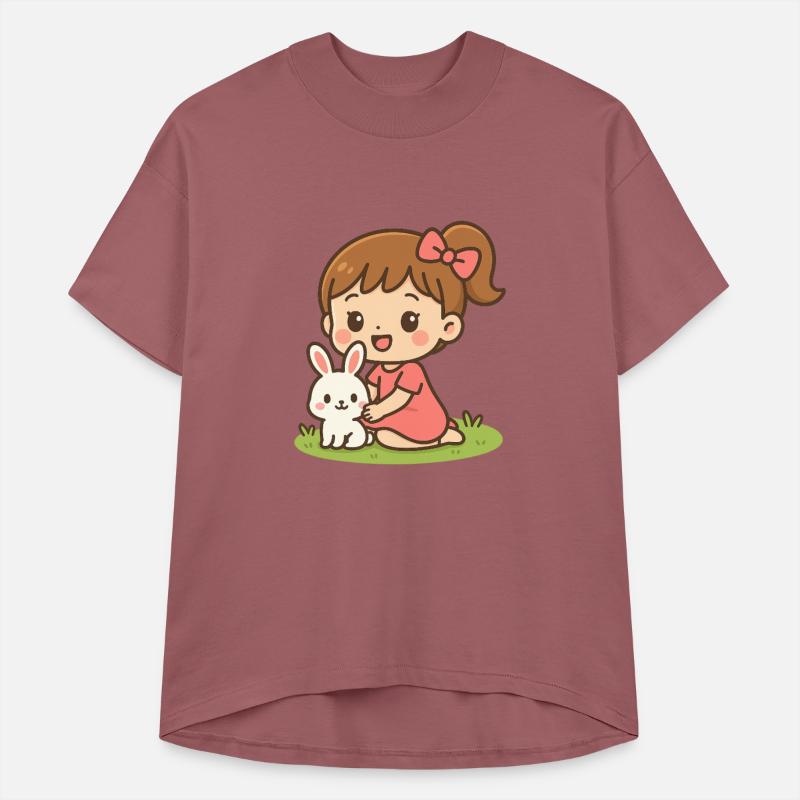 happy little girl with her white bunny