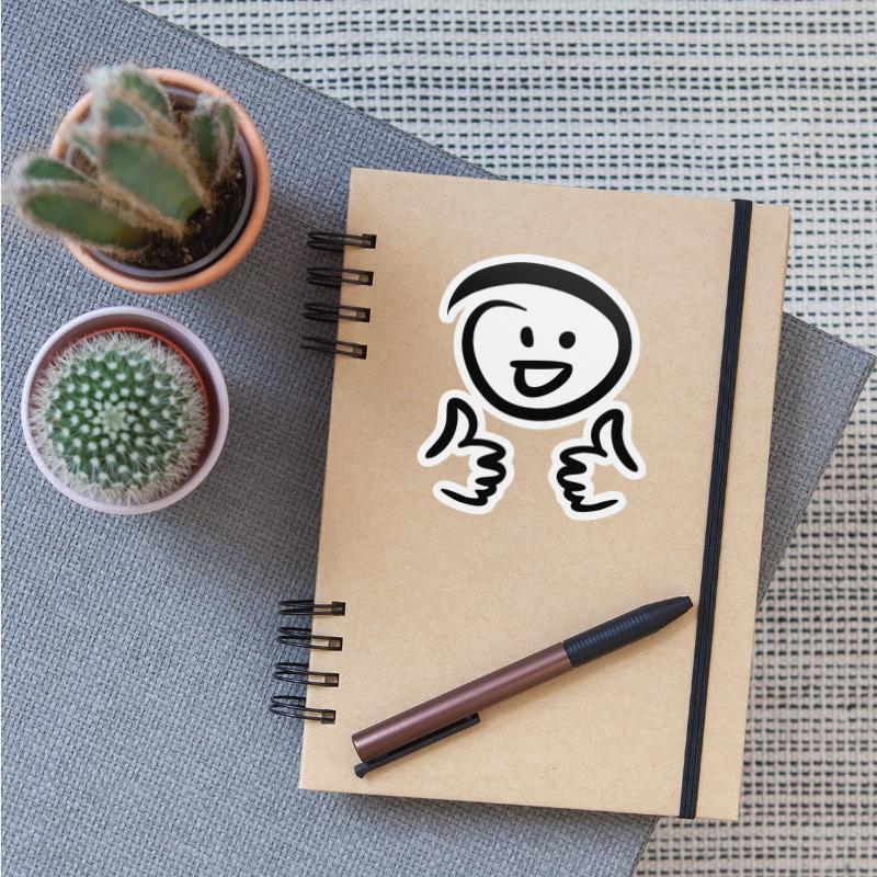 Happy smiling face, two thumbs up. Emoticon.