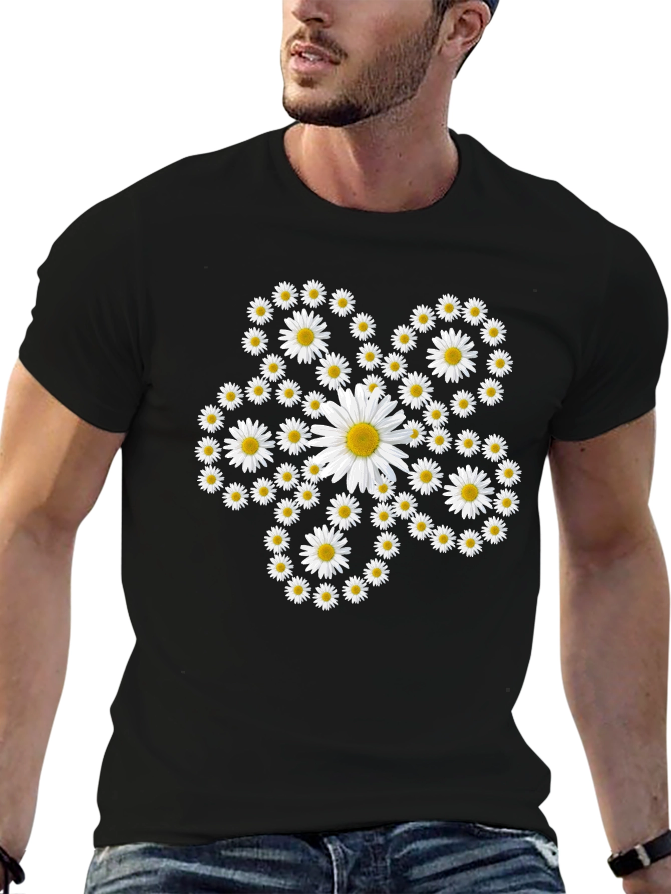 Daisy Flower Power Black Tee