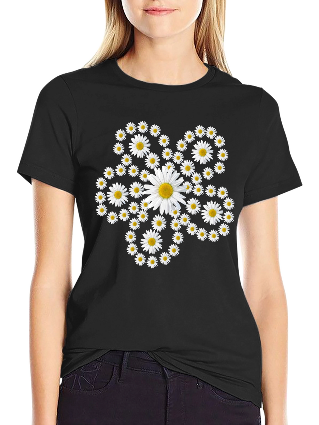 Daisy Flower Power Black Tee