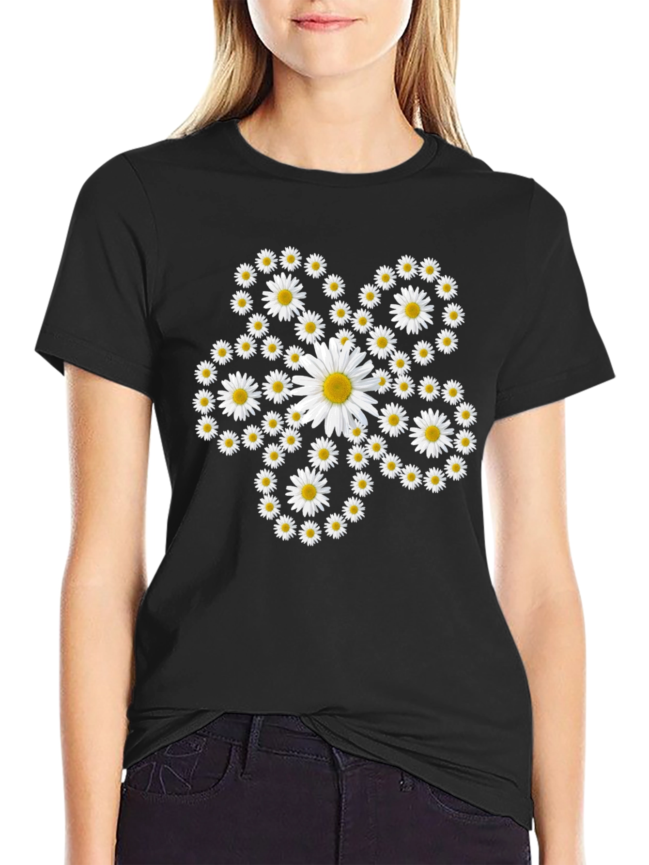 Daisy Flower Power Black Tee