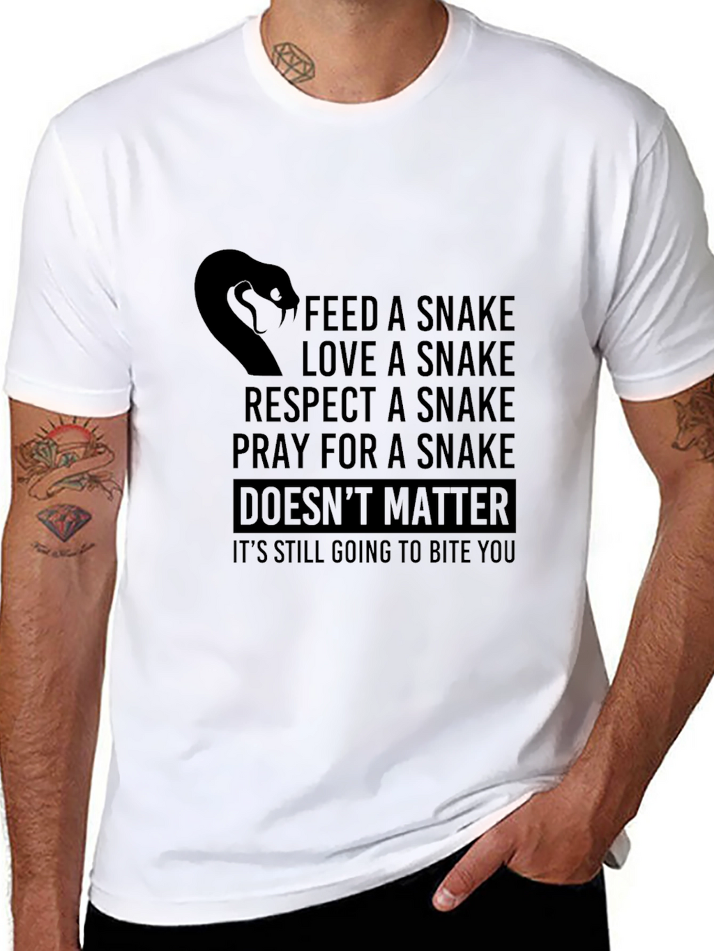 Funny Snake Bite Mens Black T-Shirt