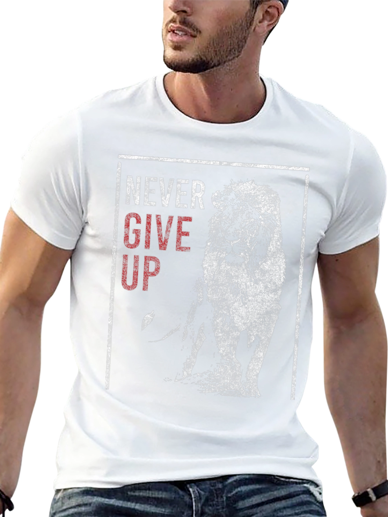 Never Give Up Lion Graphic T-Shirt
