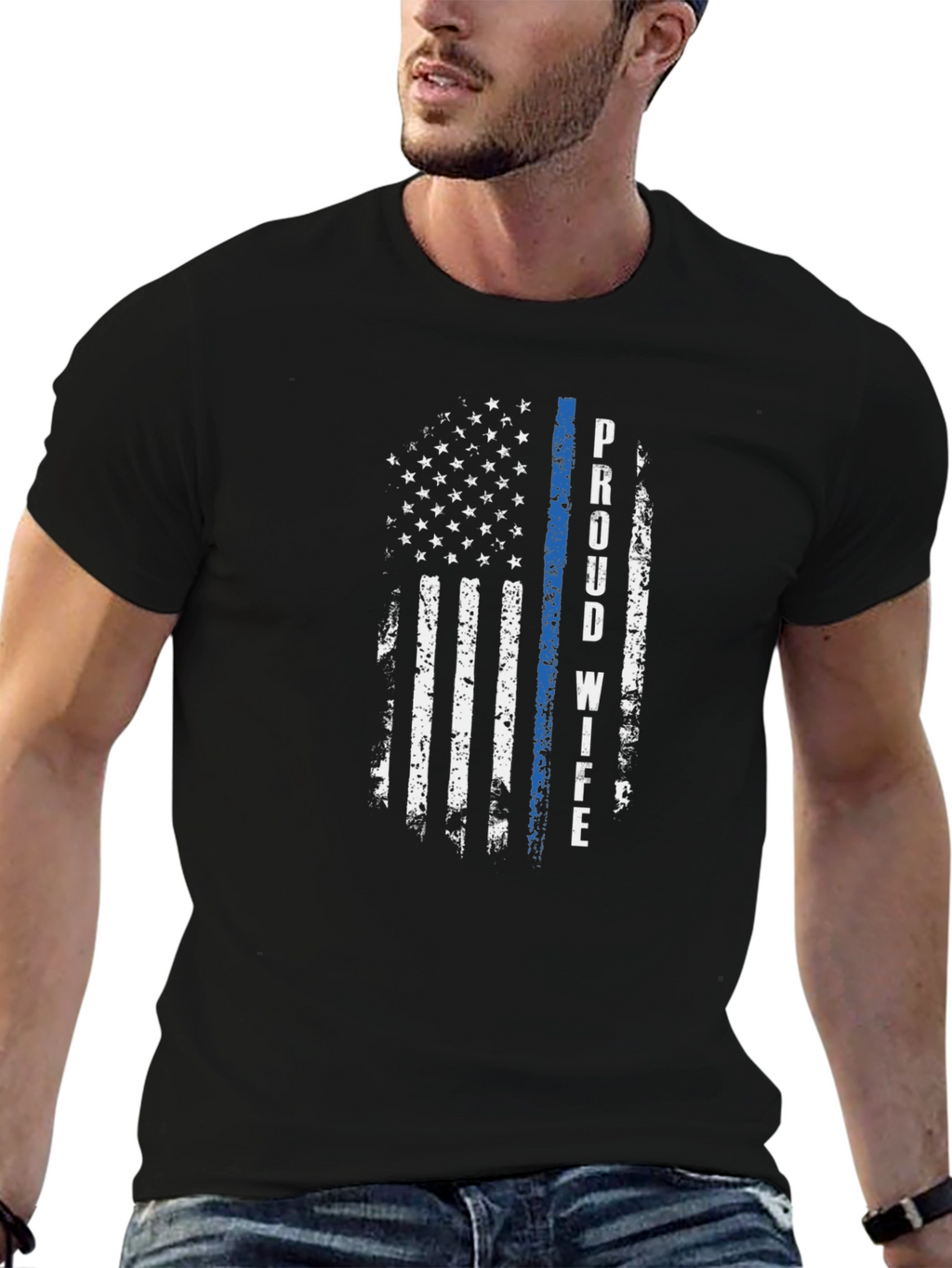Proud Wife Distressed American Flag T-Shirt