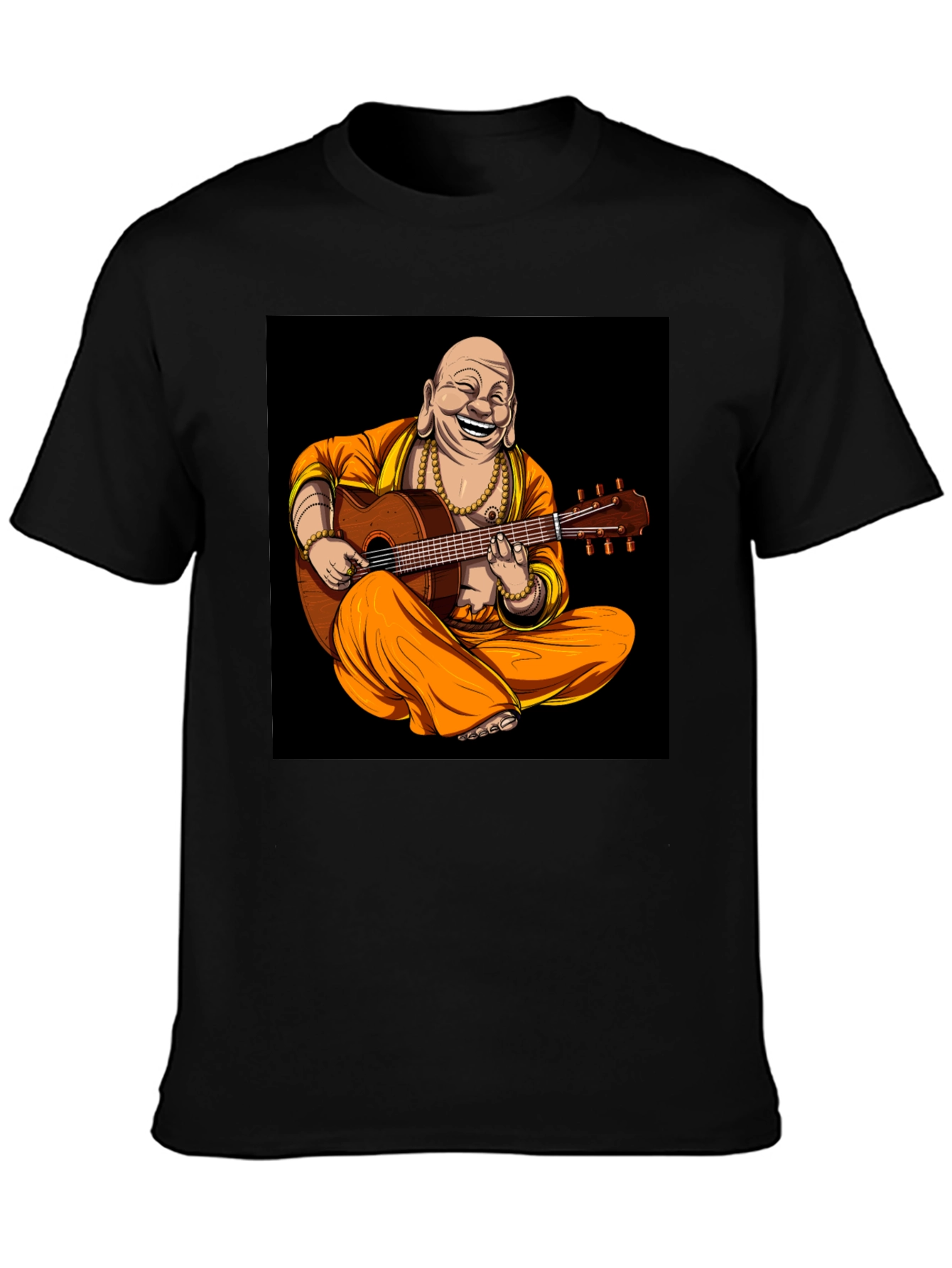 Buddha Playing Guitar Graphic Black T-Shirt